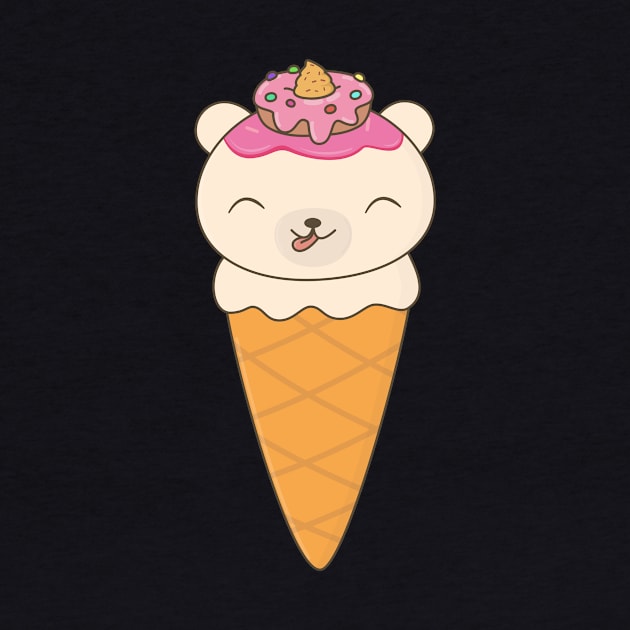 Kawaii Cute Bear Ice Cream Cone T-Shirt by happinessinatee